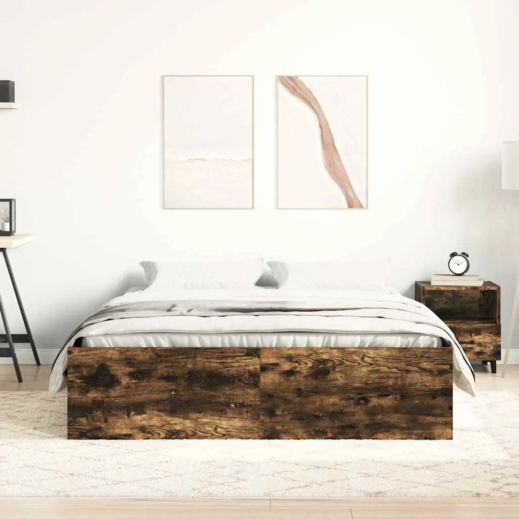 Estrutura de cama 140x190 cm carvalho fumado