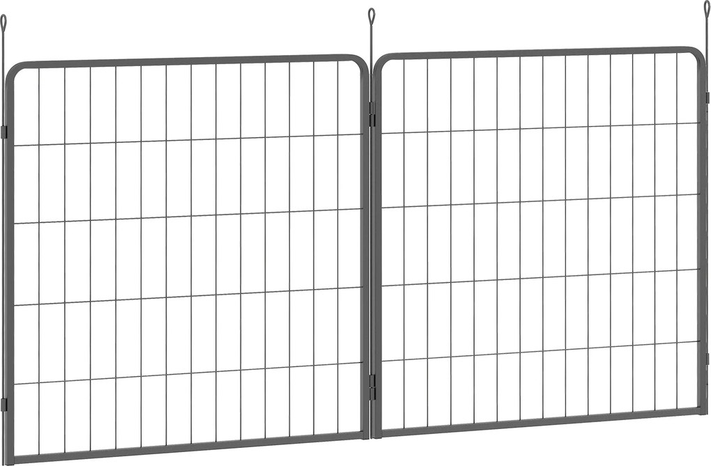 PawHut Conjunto de 2 Extensões para Cercado de Filhotes, Painéis de Cerca para Cães, Playground para Animais de Estimação, Cerca para Filhotes em Aço, Cinza | Aosom Portugal