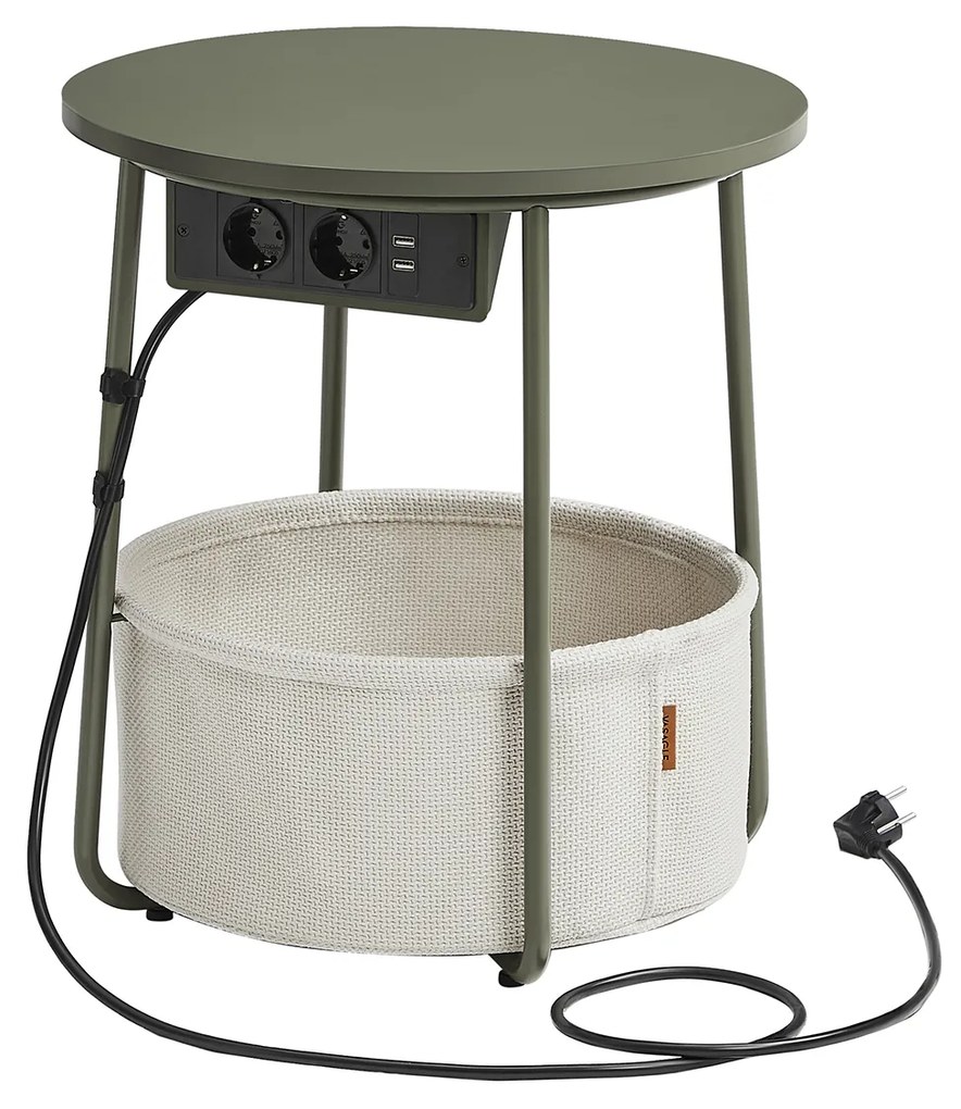Mesa auxiliar redonda com estação de carregamento | VASAGLE | 45 x 45 x 50 cm | verde floresta creme branco | LET228C05.
