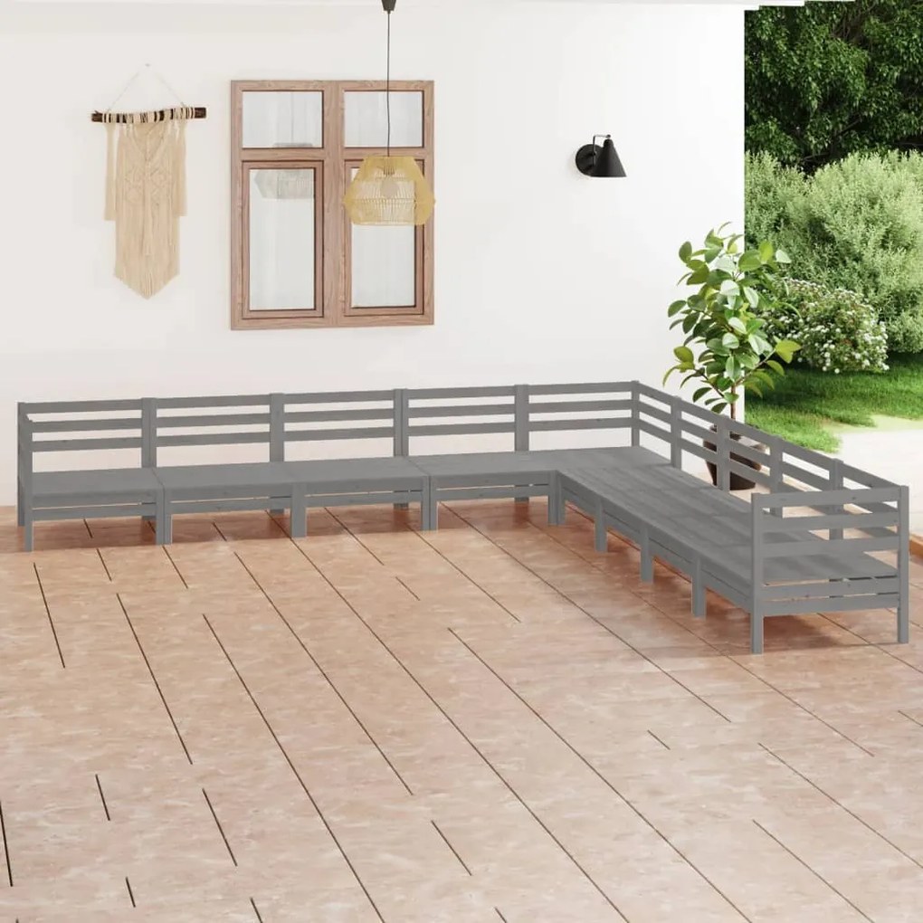 vidaXL 9 pcs conjunto lounge de jardim pinho maciço cinzento