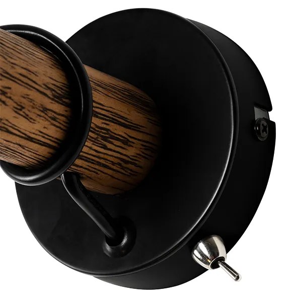 Candeeiro de parede rústico preto com madeira - Stronk