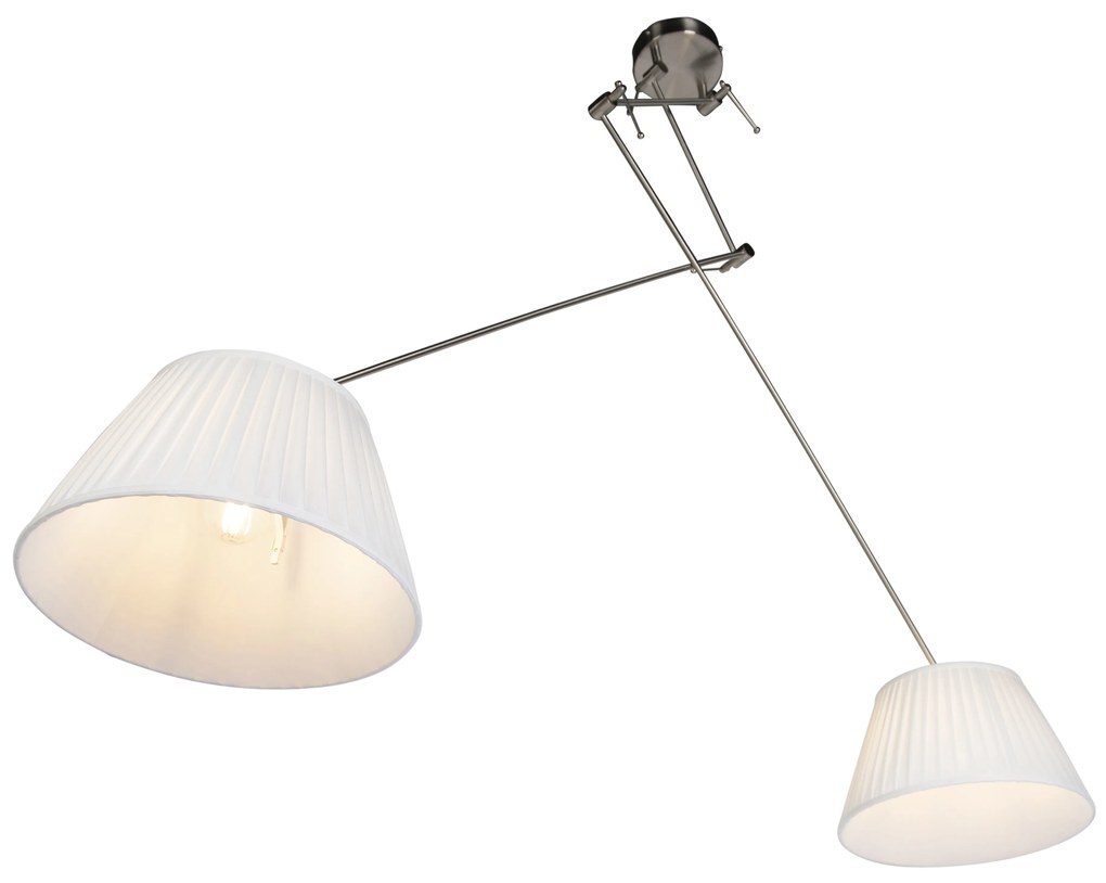 Candeeiro de suspensão em aço com abajures plissados creme 35 cm 2 luzes - Blitz Clássico / Antigo