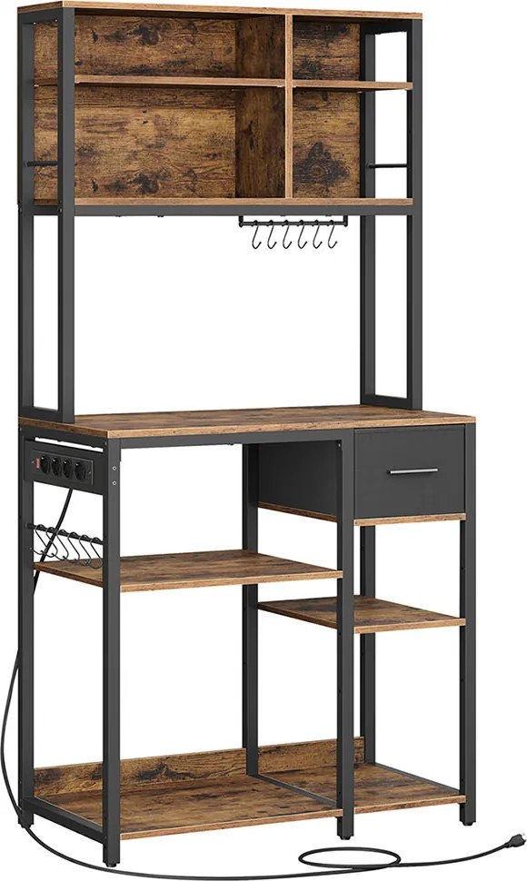 Armário de cozinha 40 x 80 x 180,4 cm com 4 tomadas castanho vintage-preto