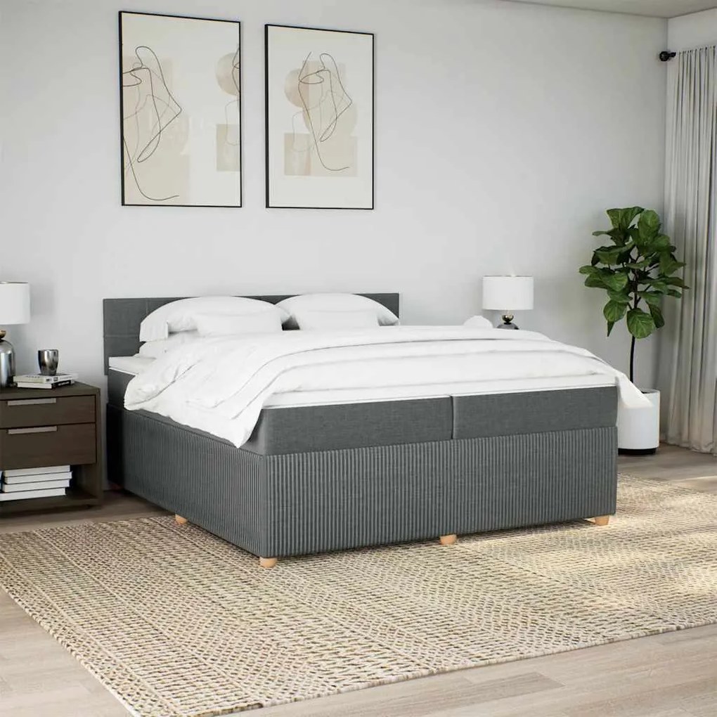 Cama com molas/colchão 200x200 cm tecido cinzento-escuro