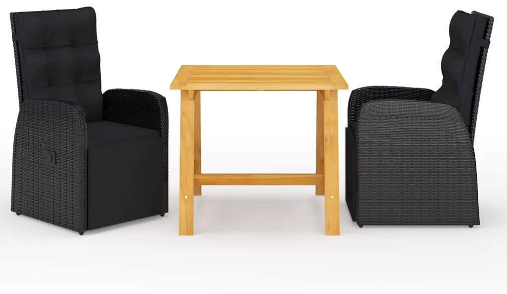 vidaXL 3 pcs conjunto de jantar para jardim preto