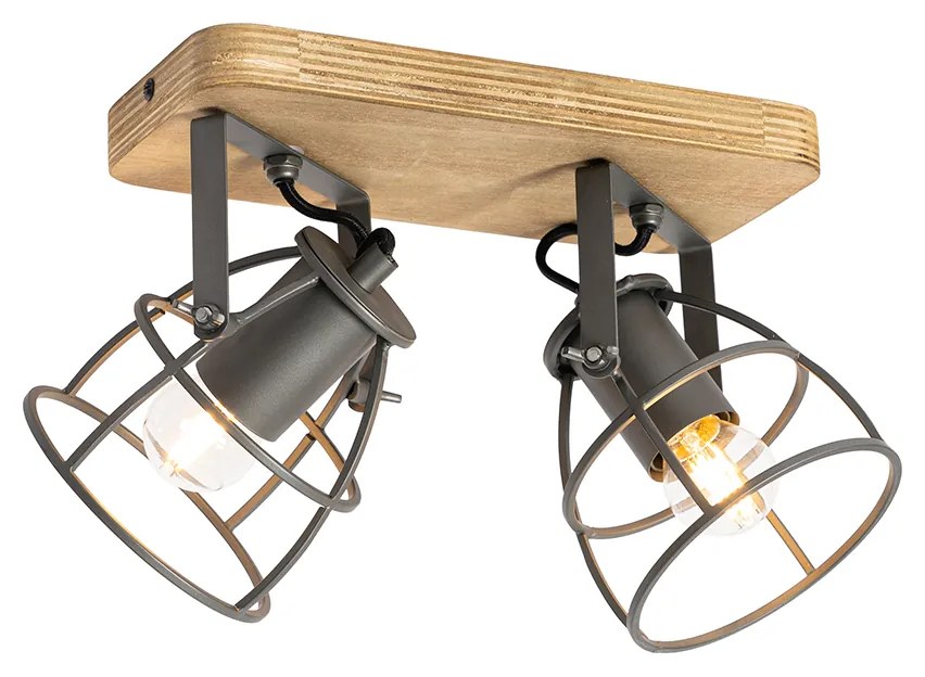 Projetores de teto industriais cinzento escuro com madeira ajustáveis 2 luzes - Arthur