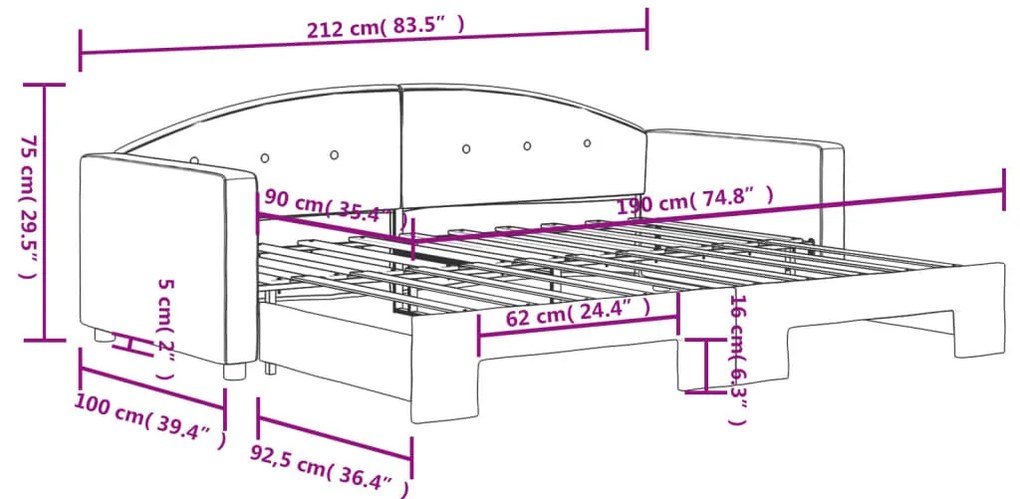 Sofá-cama com gavetão 90x190 cm veludo cinzento-escuro
