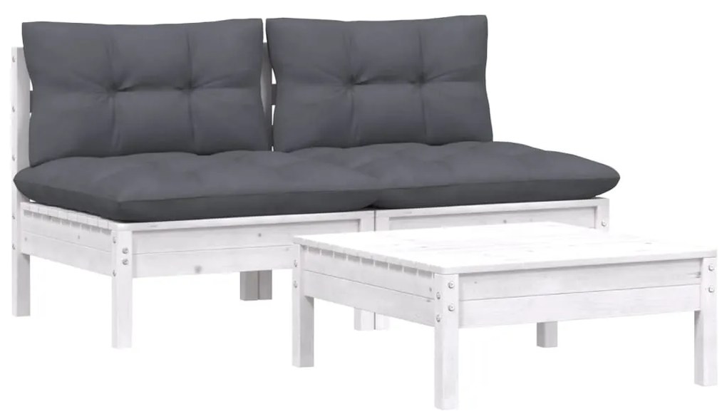 3 pcs conj. lounge de jardim com almofadões antracite pinho