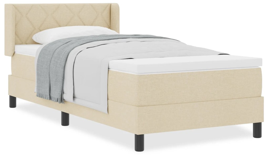 Cama Box Spring vidaXL com Colchão Creme 90x190 cm Tecido, Cabeceira v