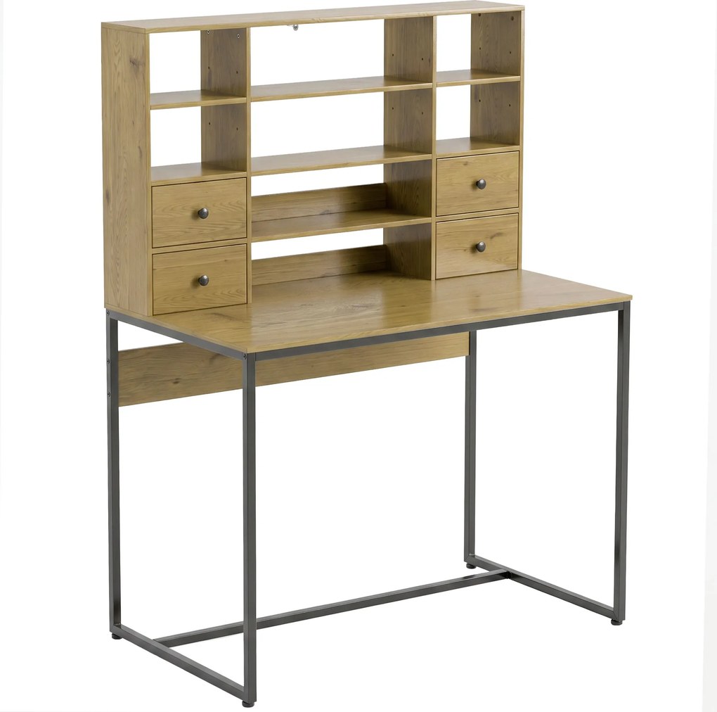 HOMCOM Mesa de computador com 4 gavetas, 105 x 60 cm, mesa com armazenamento, prateleiras abertas, 105 x 60 cm, madeira natural | Aosom Portugal