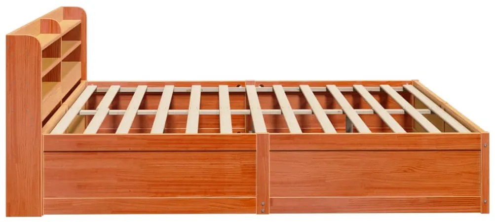 Estrutura cama c/ cabeceira 200x200cm pinho maciço castanho-mel