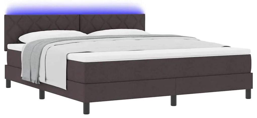 Cama Box com Colchão &amp; LED Marrom Escuro 180x200 cm Tecido