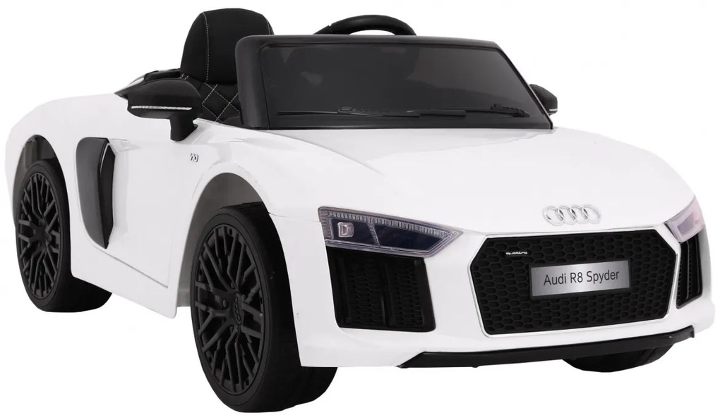 Carro elétrico para Crianças 12V AUDI R8 Spyder RS Rodas EVA, Assento de couro Branco