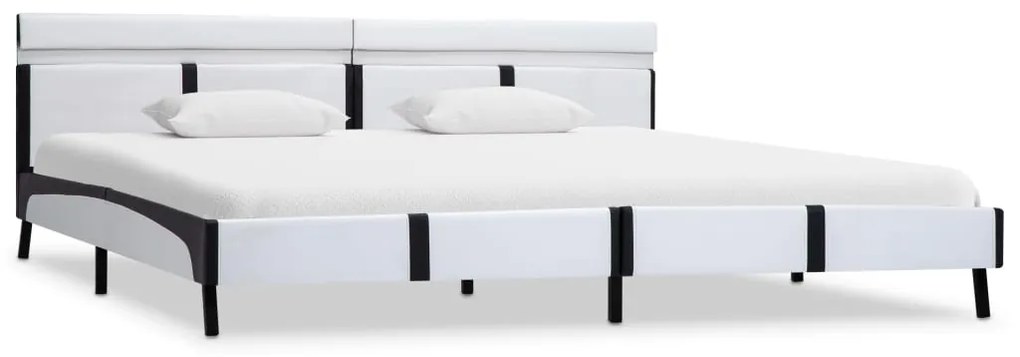 Estrutura de cama c/ LED couro artificial 180x200 cm branco