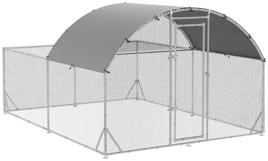 PawHut Galinheiro de Exterior Grande para 10-12 Galinhas de Aço Galvanizado com 2 Ambientes 380x280x195cm Prata | Aosom Portugal