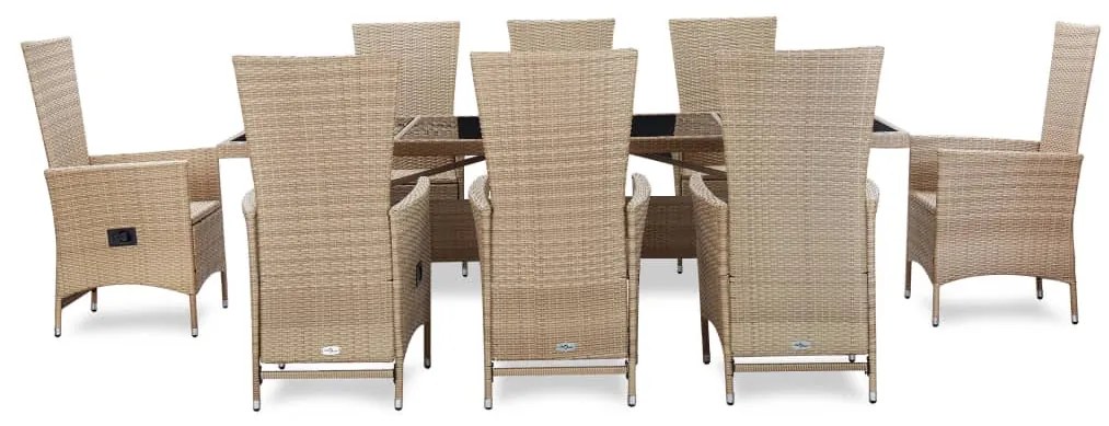 9 pcs conjunto jantar exterior com almofadões vime PE bege