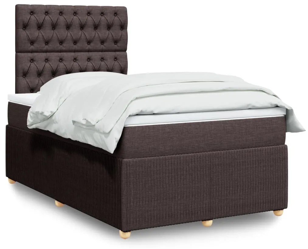 Cama boxspring com colchão 120x190 cm tecido castanho-escuro