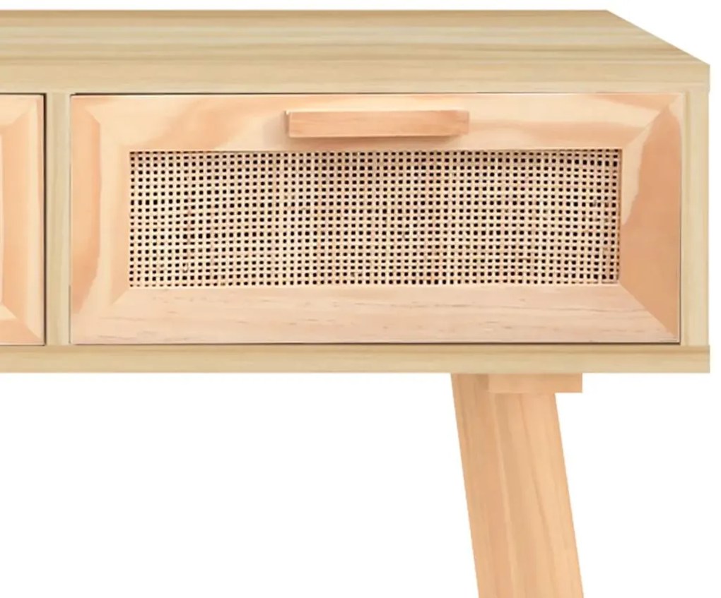 Mesa consola 105x30x75 cm pinho maciço e vime natural castanho