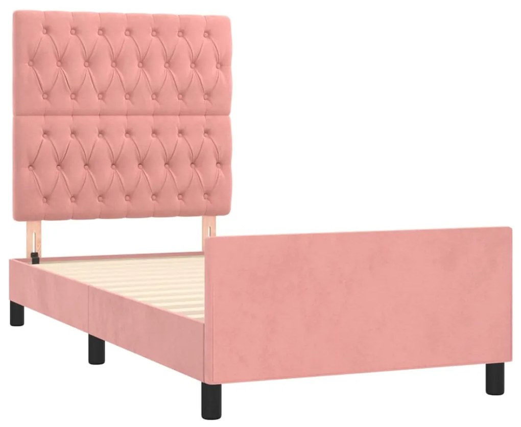 Estrutura de cama c/ cabeceira 90x190 cm veludo rosa