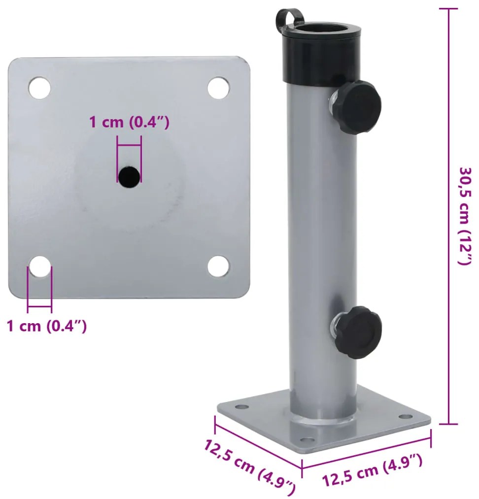 Base de guarda-sol para poste de Ø38/48 mm aço prateado