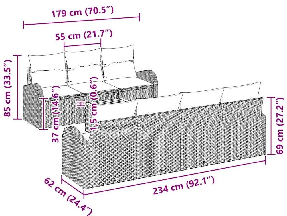 Conjunto de Sofá de Jardim com 8 Peças e Almofadas Bege em Rattan Sint