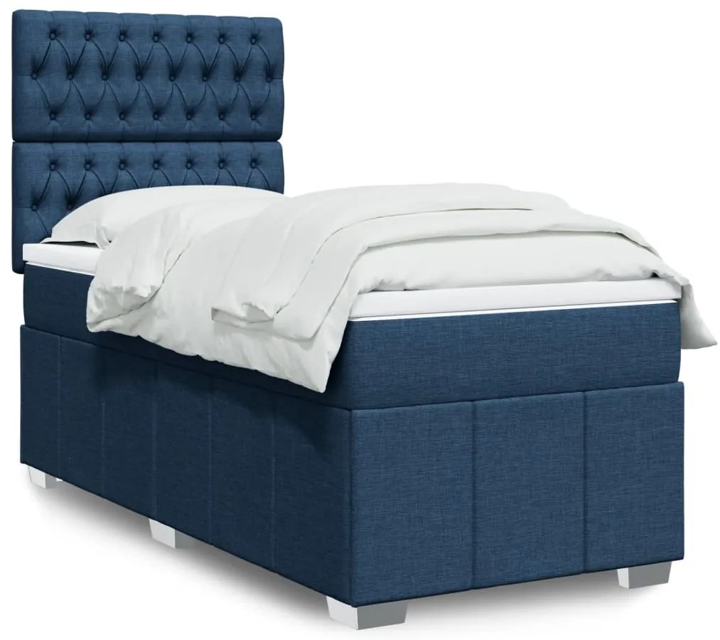 vidaXL Cama com molas/colchão 90x190 cm tecido azul