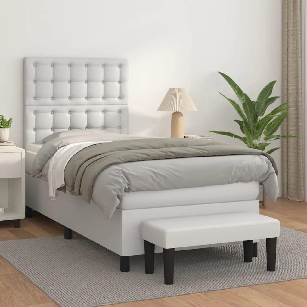 Cama com molas/colchão 90x190 cm couro artificial branco