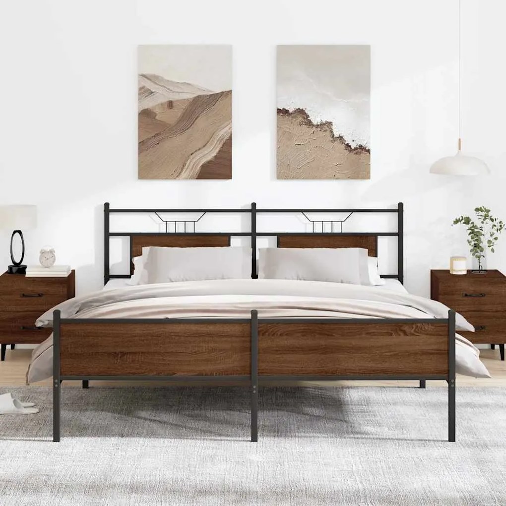 vidaXL Estrutura cama sem colchão 180x200 cm metal carvalho castanho