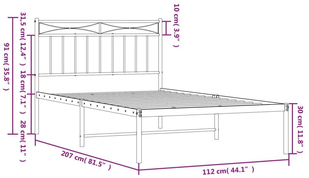 Estrutura de cama em metal com cabeceira 107x203 cm branco