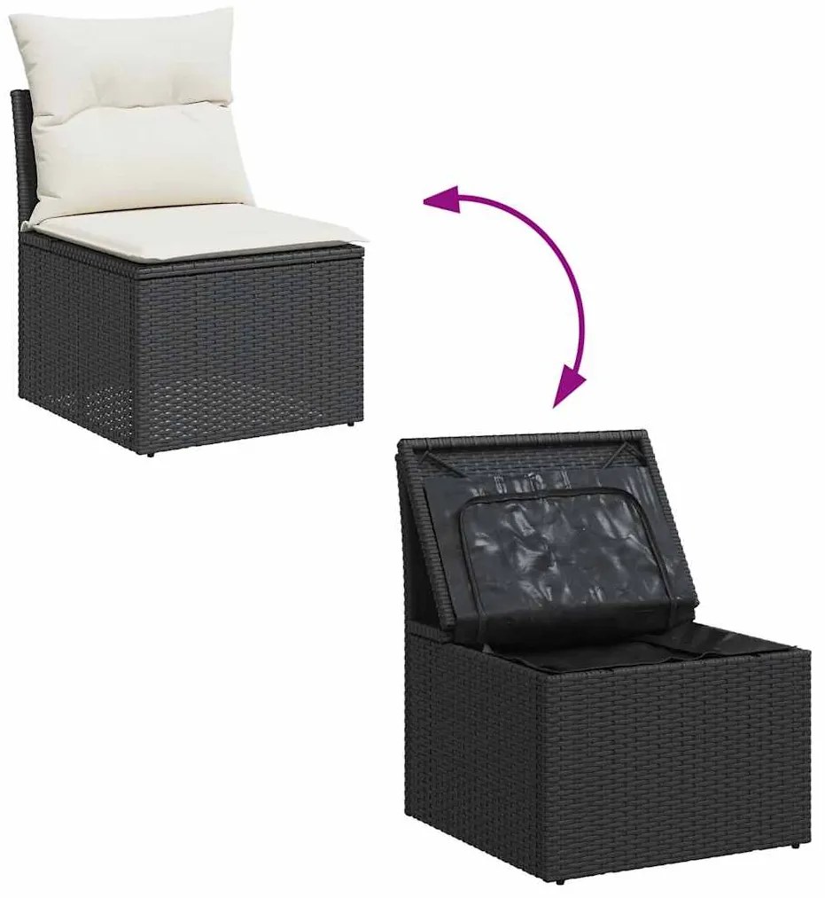 9 pcs conjunto de sofás p/ jardim c/ almofadões vime PE preto