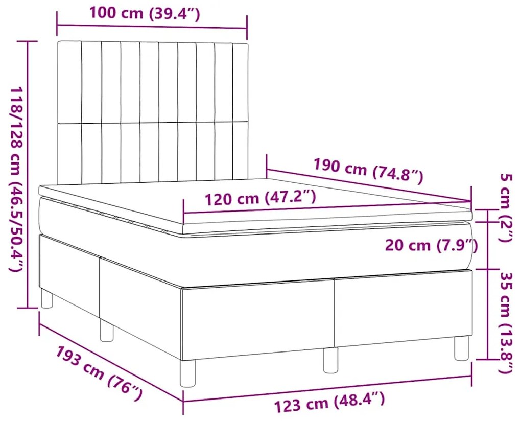 Cama boxspring com colchão 120x190 cm tecido preto