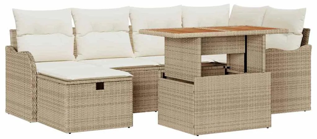 Conjunto de sofá de jardim com 7 peças e almofadas bege de rattan sint