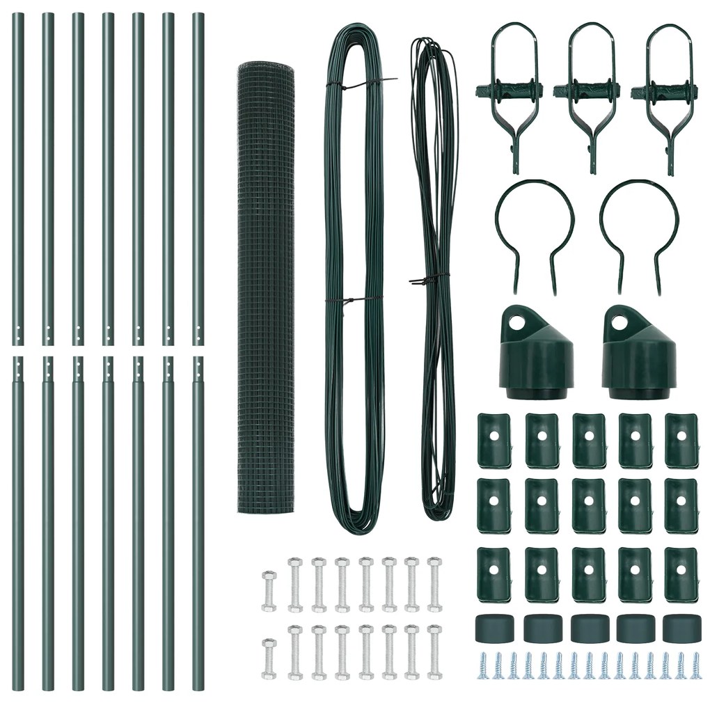 Conjunto de Poste de Cerca Conjunto de 2 Verde Metal 10 x 1 m