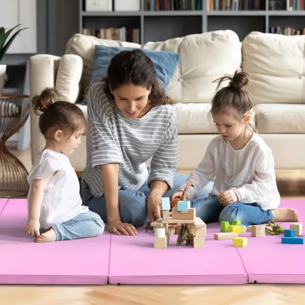 Tapete de ginástica dobrável e antiderrapante Tapete de chão macio dobrável para exercícios de ioga fitness em casa 240 x116 x 5 cm Rosa