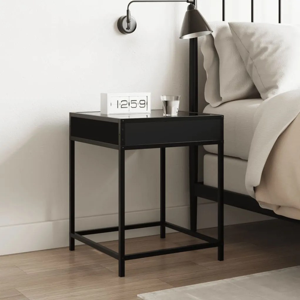 Mesa de cabeceira com luzes LED Infinity 40x40x51 cm preto