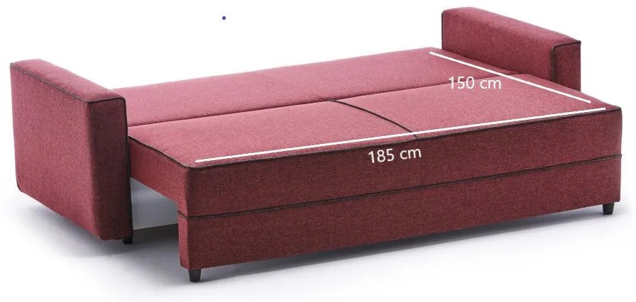 Sofá-Cama de 3 Lugares Ece – Vermelho Claret – 215 x 88 x 90 cm