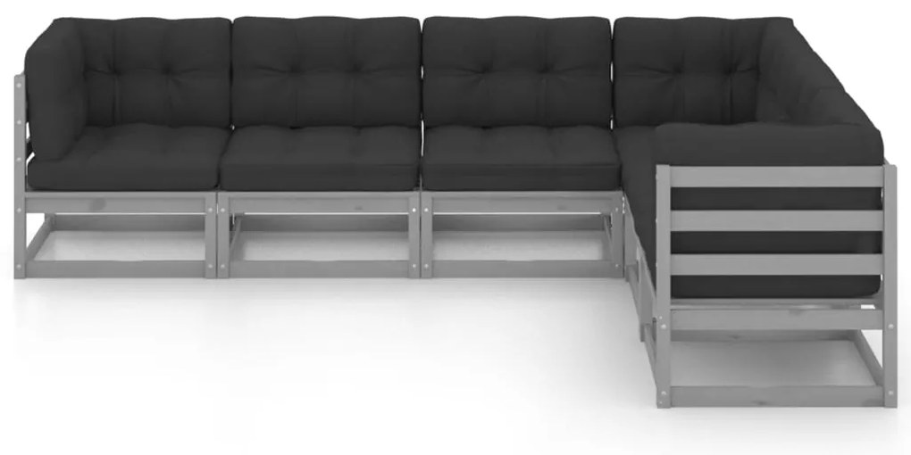 6 pcs conjunto lounge de jardim c/ almofadões pinho maciço