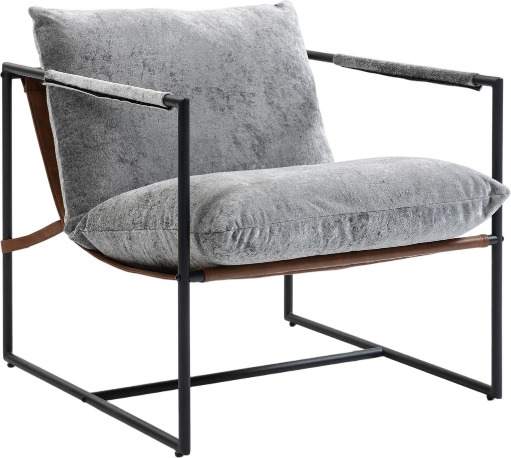 HOMCOM Poltrona de sala, poltrona de apoio estofada em veludo estampado, assento largo e estrutura em aço, 77x91x80cm, cinzento | Aosom Portugal