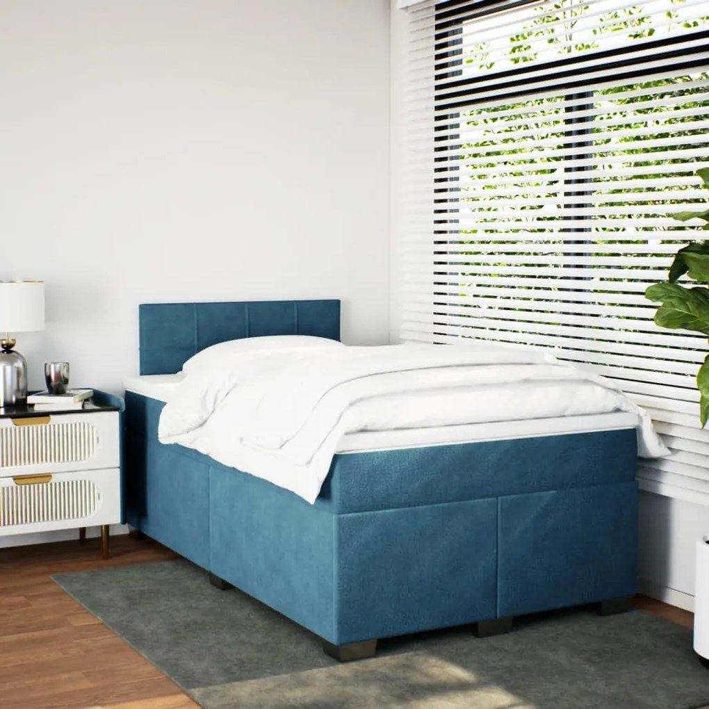 Cama boxspring com colchão 120x200 cm veludo azul-escuro