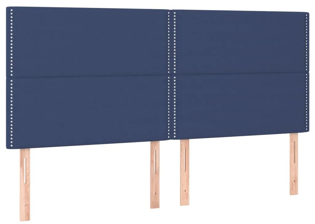 Cabeceira de cama c/ luzes LED tecido 200x5x118/128 cm azul
