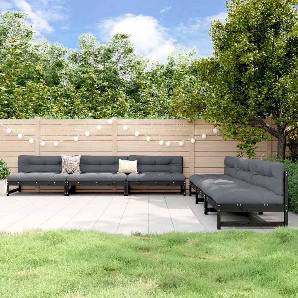 6 pcs conjunto lounge de jardim pinho maciço preto