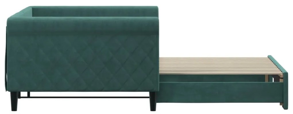 Sofá-cama com gavetão 100x200 cm veludo verde-escuro