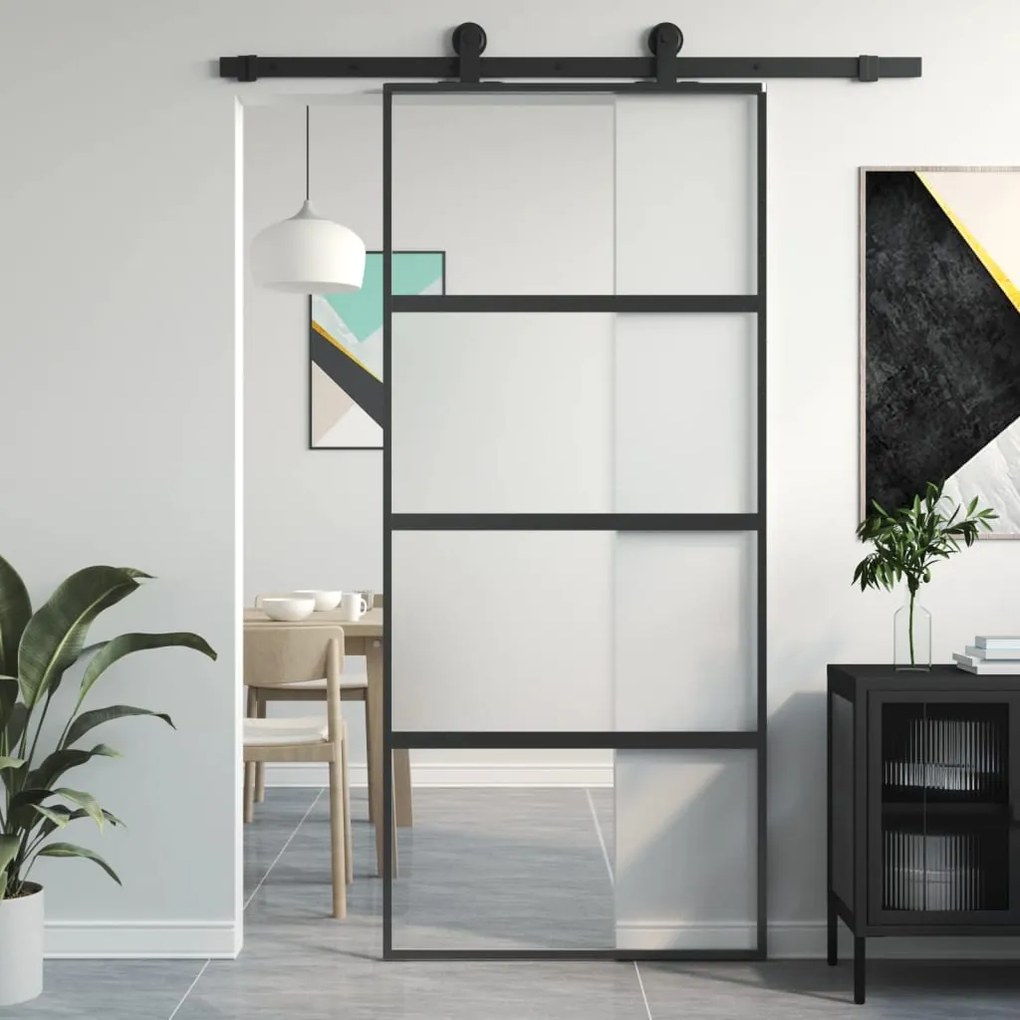 vidaXL Porta deslizante 90x205 cm vidro temperado e alumínio preto