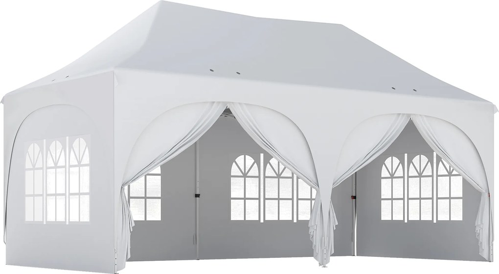 Outsunny Tenda Dobrável 6x3 m Pop-up com 4 Painéis Removíveis Altura Ajustável e Bolsa de Transporte Branco | Aosom Portugal