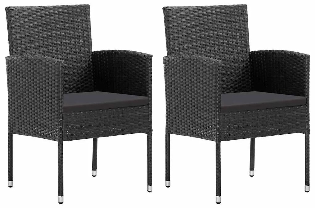 vidaXL Cadeiras de jardim com almofadões 2 pcs vime PE preto