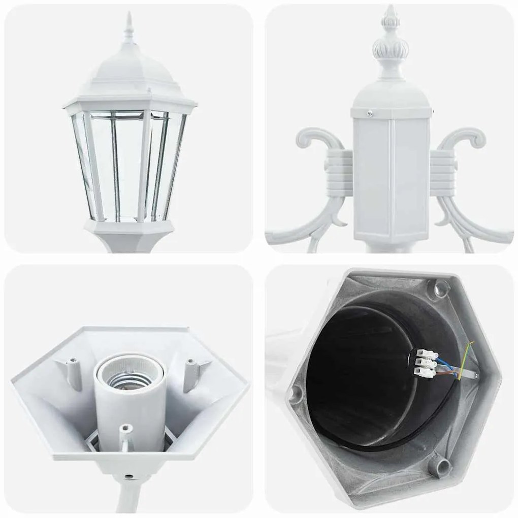 Poste de Luz de Jardim com 2 Lâmpadas E27 Branco 235 cm Alumínio