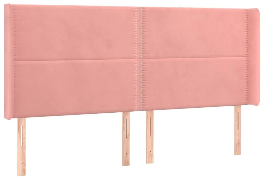 Cama box spring c/ colchão/LED 160x200 cm veludo rosa