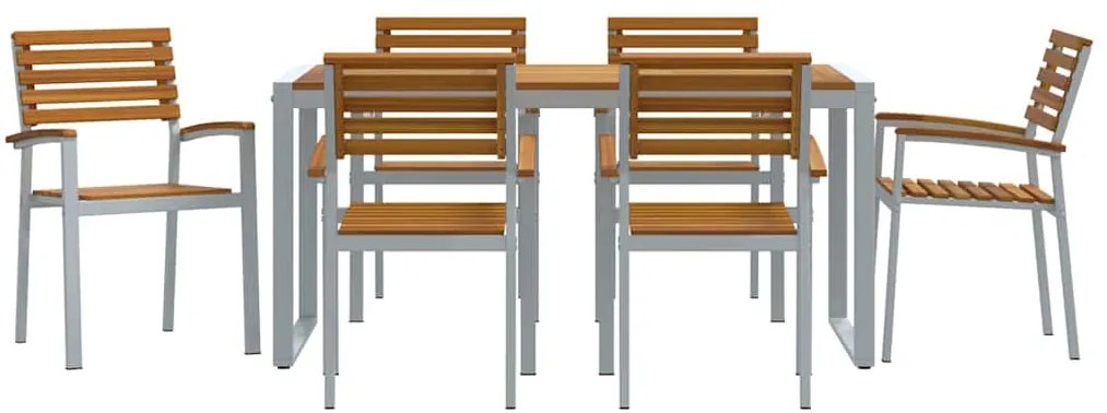 Conjunto de Jantar de Jardim 7 Peças Madeira Sólida de Acácia e Metal
