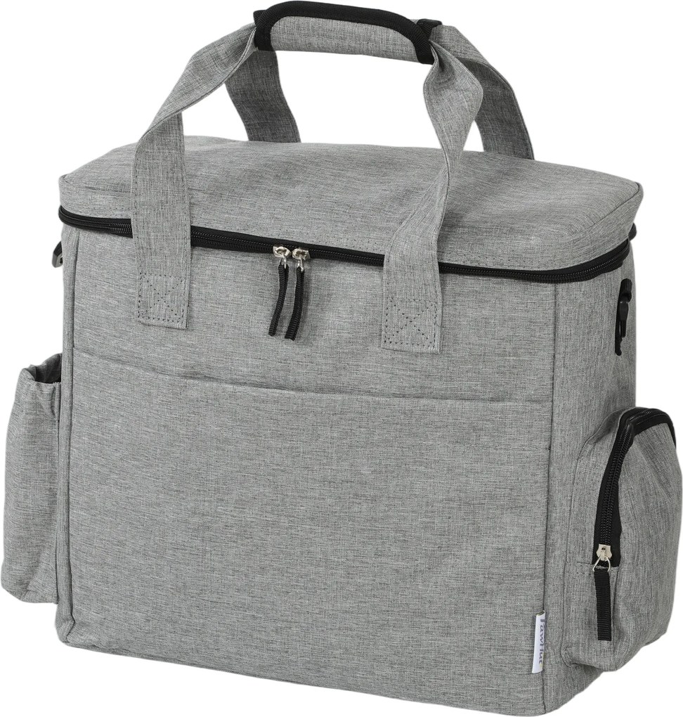 Saco de transporte para cães com bolsos, 2 sacos para ração, tigela dobrável, divisória ajustável, 38 x 17 x 35 cm, cinzento claro