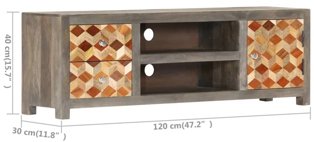 Móvel de TV 120x30x40 cm madeira de mangueira maciça cinzento